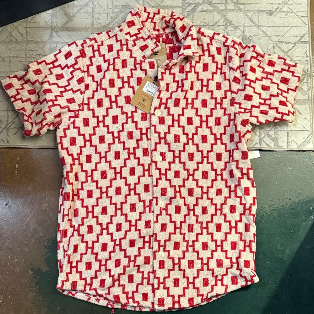 OAS Red and White Terry Summer Pool Shirt - rare